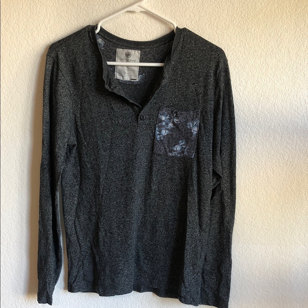 On the Byas Charcoal Long Sleeve Shirt with Floral Pocket